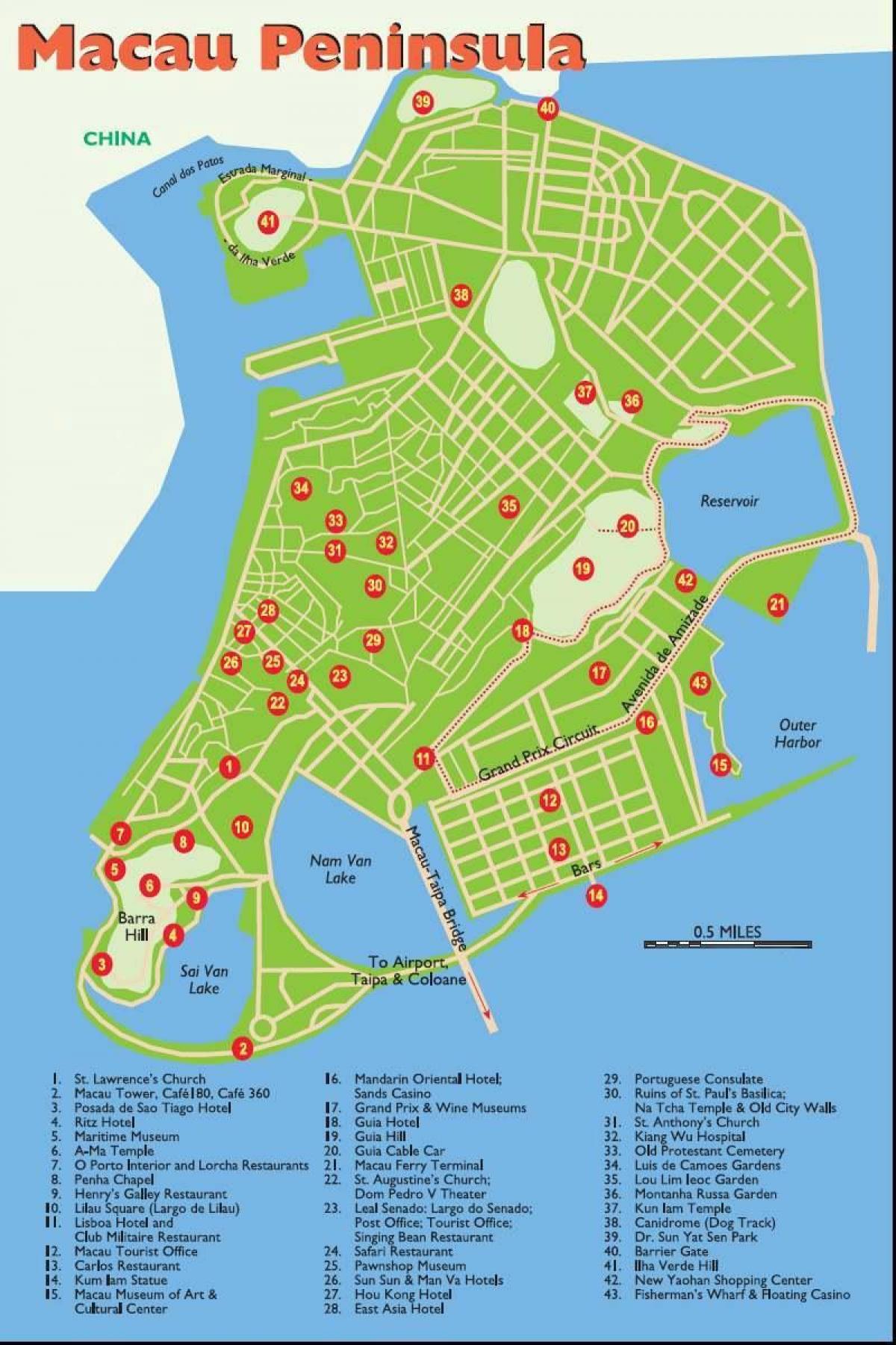 Macau turisztikai helyek térképen